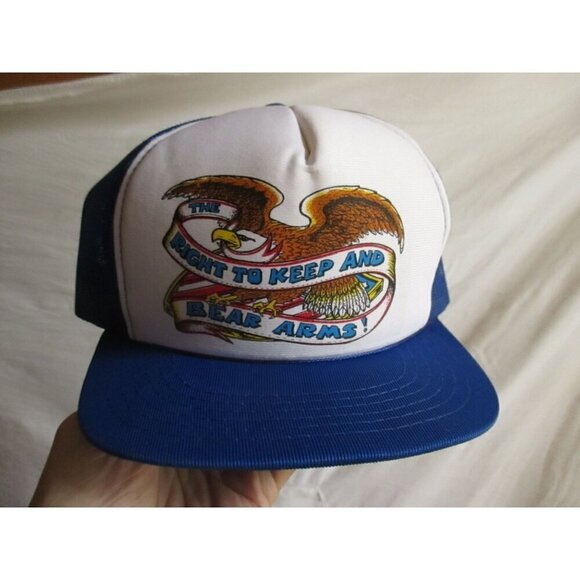 Vintage Men's Mesh Trucker Cap 2nd Amendment Right Bear Arms 1980's YA NWOT NEW - Picture 1 of 6
